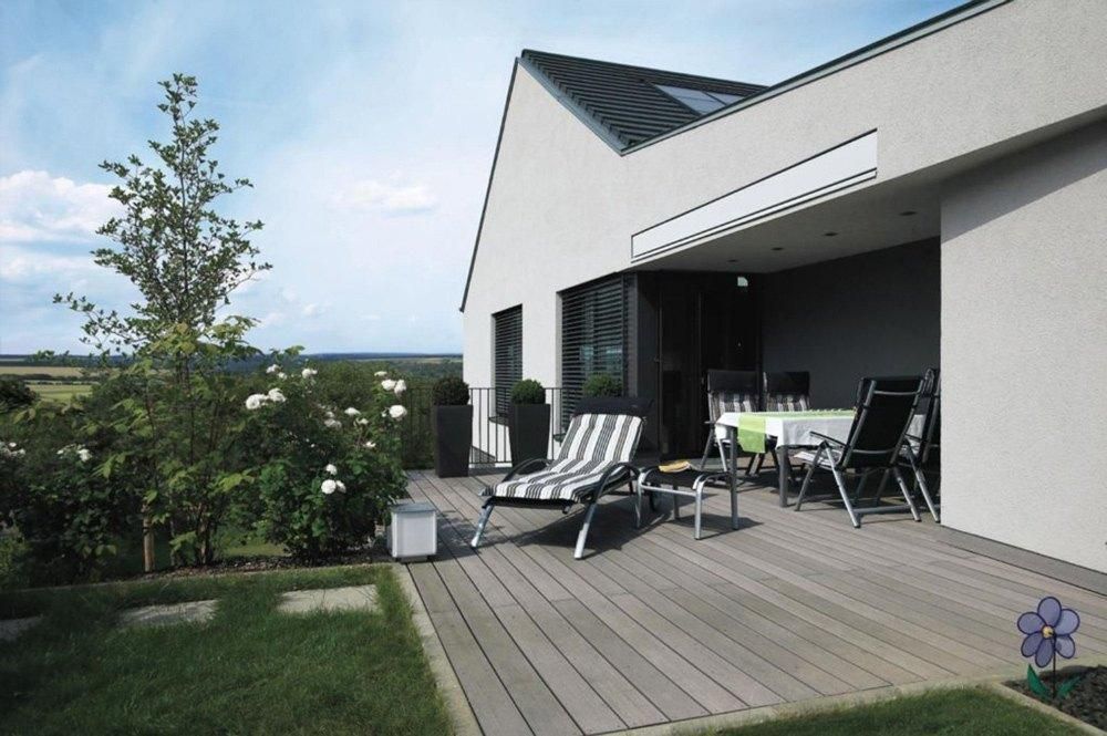 Retracted Recess Folding Arm Awnings above a deck 