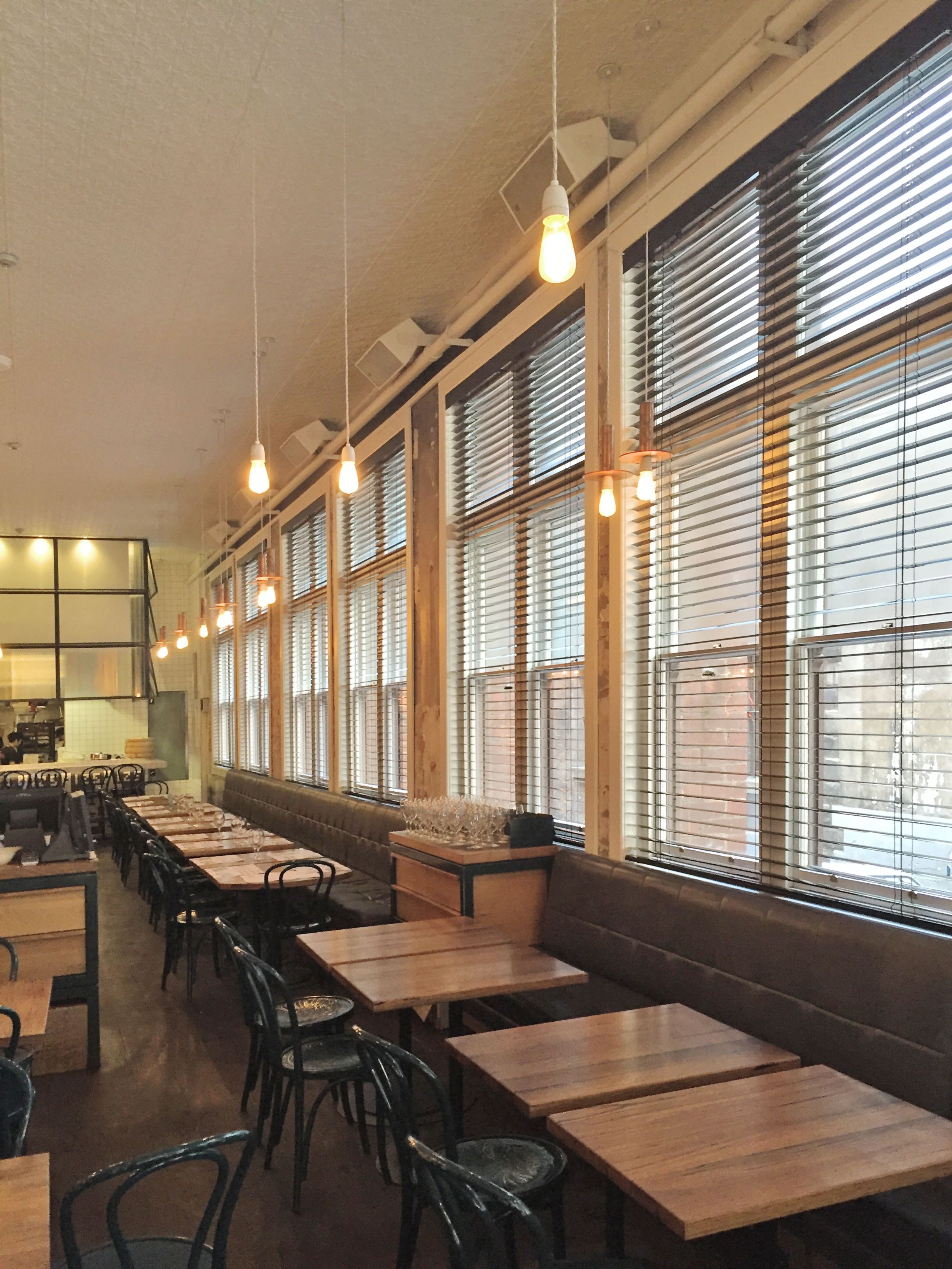 Venetian blinds at Chin Chins restaurant in Melbourne