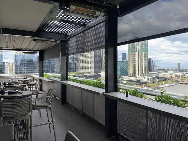 Zip awnings with 150mm cassette installed at Candela Nuevo in Melbourne